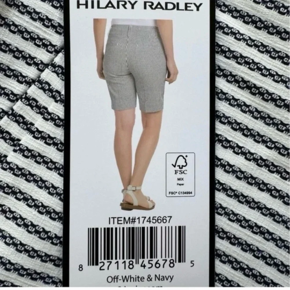 Hilary Radley XL Womens Pull-On Bermuda Shorts Mid Rise Off White & Navy - Picture 2 of 4